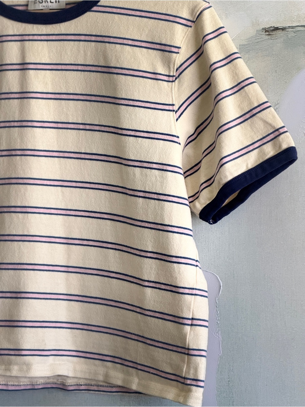 The Greii Striped Ringer Tee Women’s S Boxy Cropped Cotton Made in Korea - Picture 4 of 11